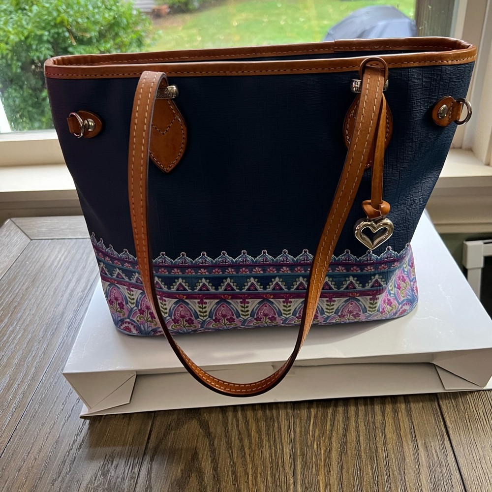 Brighton Blue and Brown Tote with Heart Charm